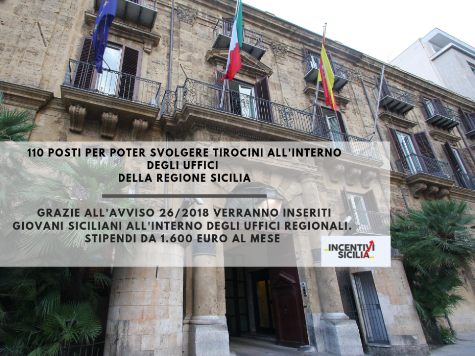 Immagine articolo: Entro il 24 luglio 2019 le domande per svolgere tirocini presso la Regione Siciliana. 110 i posti riservati ai giovani siciliani. Stipendi da 1.600 € al mese